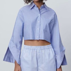 Cropped button down wide sleeve top Zara